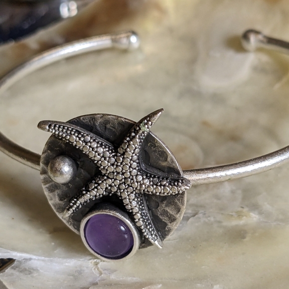 Natural Purple Jade in Starfish Silver Plated Bracelet - Picture 4 of 4